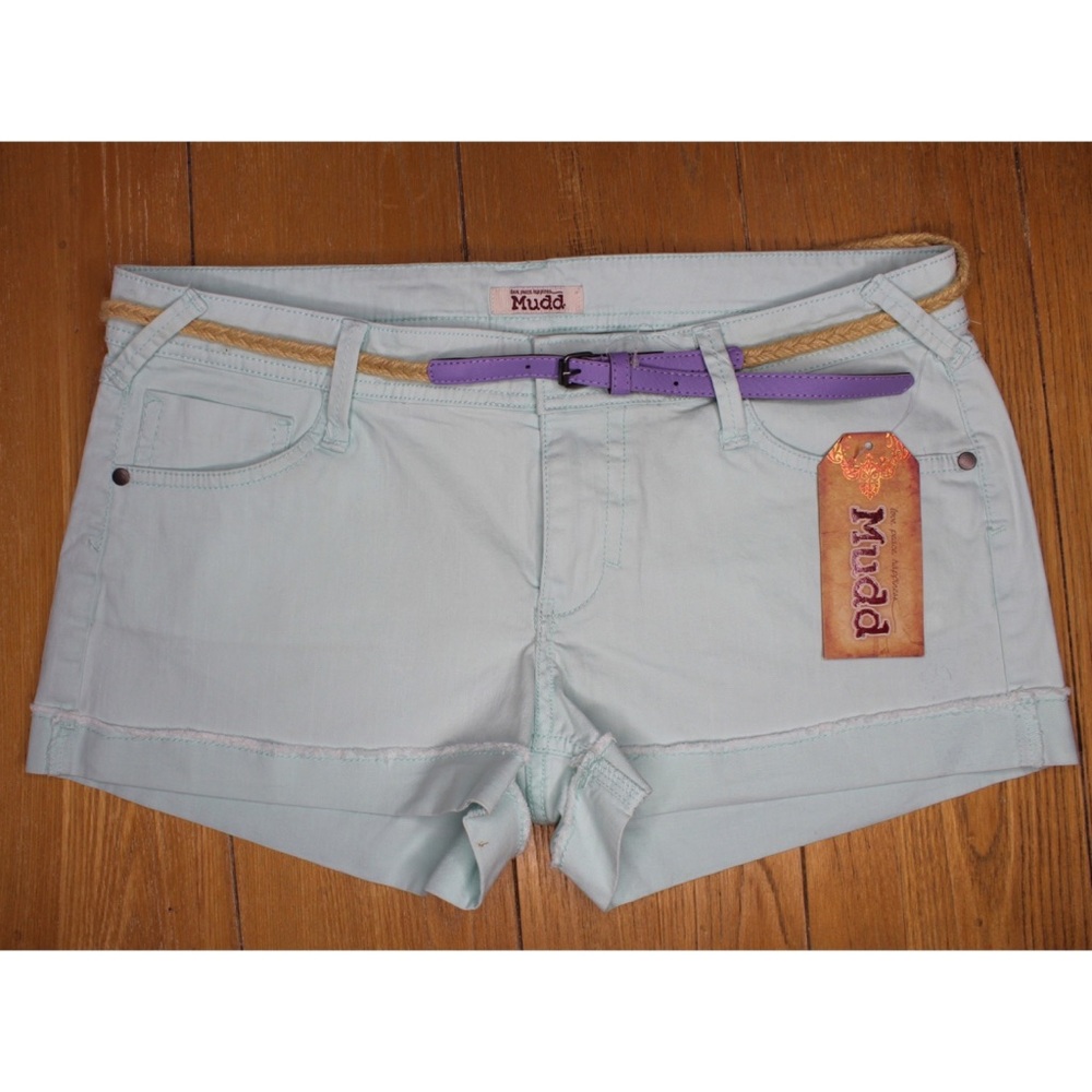 MUDD NWT Belted Light Blue Shorts Juniors 13